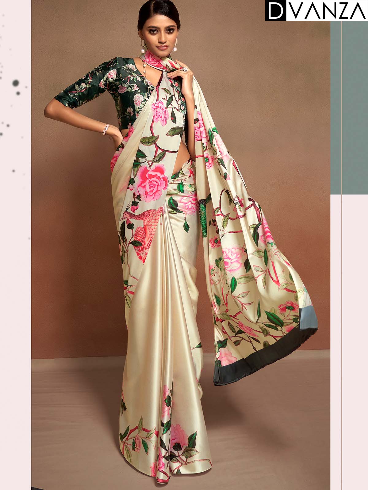 Shop Bollywood Satin Crape Sarees with Exquisite Digital Prints Online - dvz0003858