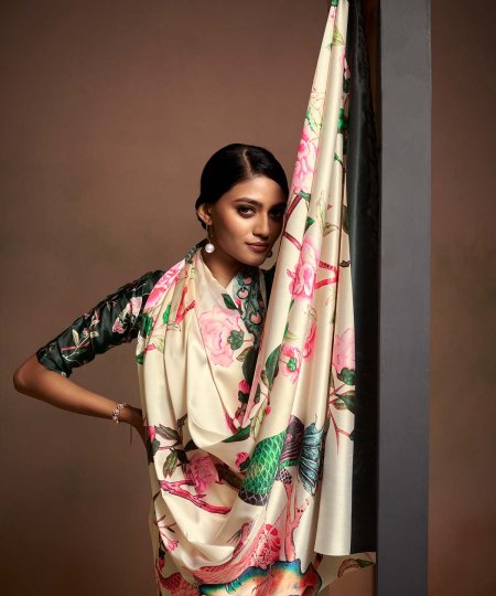 Shop Bollywood Satin Crape Sarees with Exquisite Digital Prints Online - dvz0003858