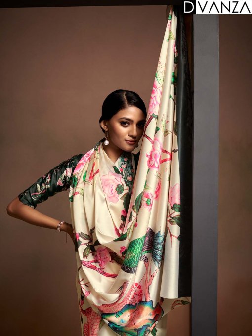 Shop Bollywood Satin Crape Sarees with Exquisite Digital Prints Online - dvz0003858