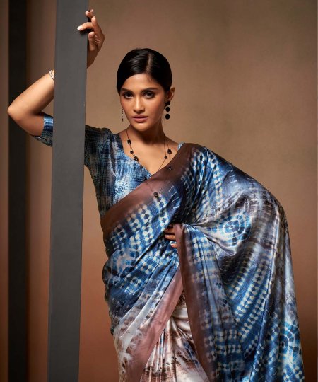 Shop Bollywood Satin Crape Sarees with Exquisite Digital Prints Online - dvz0003859