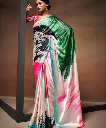 Shop Bollywood Satin Crape Sarees with Exquisite Digital Prints Online - dvz0003860