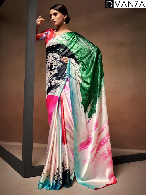 Shop Bollywood Satin Crape Sarees with Exquisite Digital Prints Online - dvz0003860