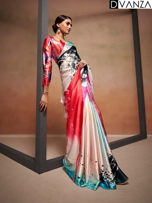 Shop Bollywood Satin Crape Sarees with Exquisite Digital Prints Online - dvz0003860