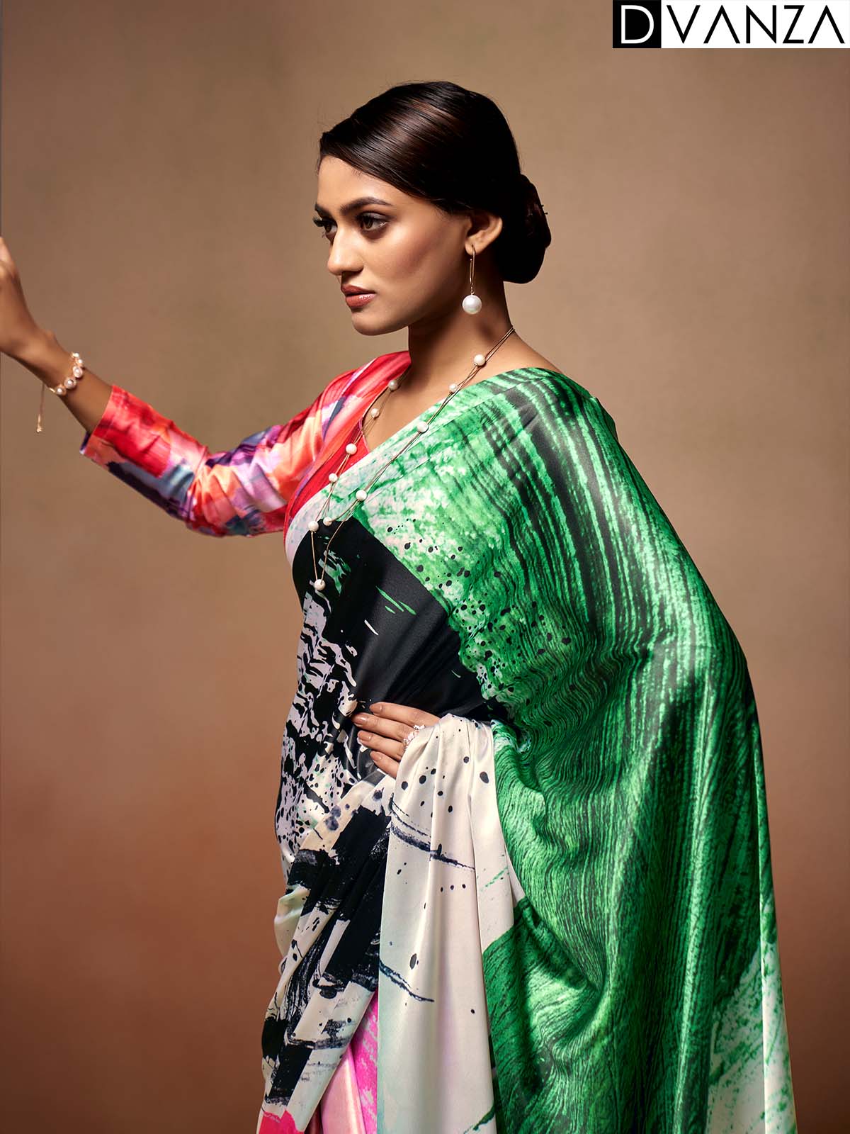 Shop Bollywood Satin Crape Sarees with Exquisite Digital Prints Online - dvz0003860