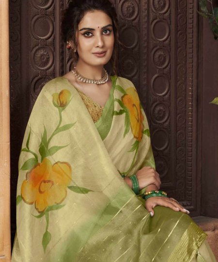 Shop Pure Organza Silk with Exquisite Floral Prints and Designer Blouses