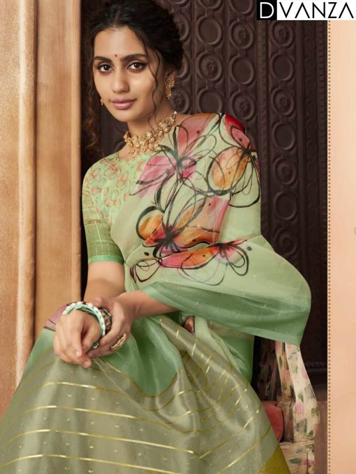 Shop Pure Organza Silk with Exquisite Floral Prints and Designer Blouses Online - dvz0003864