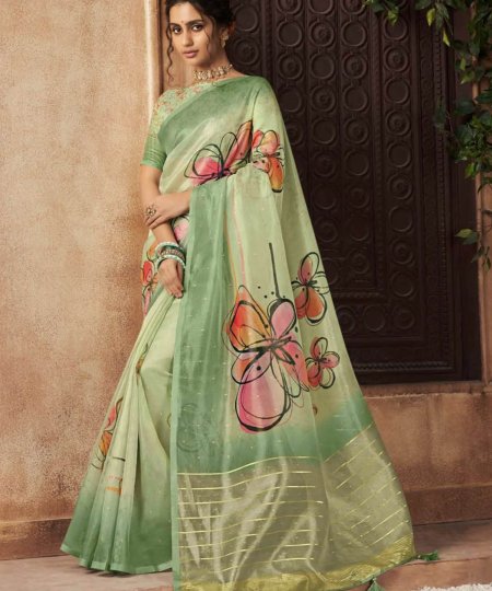 Shop Pure Organza Silk with Exquisite Floral Prints and Designer Blouses Online - dvz0003864