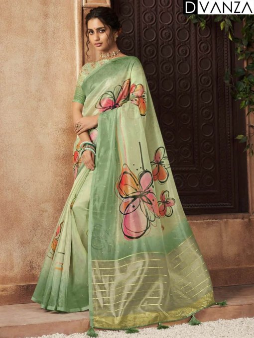 Shop Pure Organza Silk with Exquisite Floral Prints and Designer Blouses Online - dvz0003864