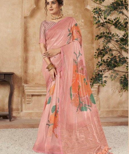 Shop Pure Organza Silk with Exquisite Floral Prints and Designer Blouses Online - dvz0003868