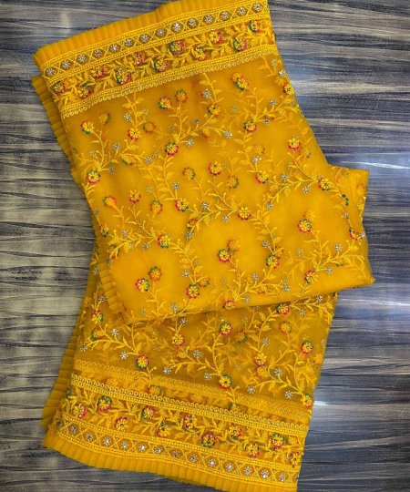 Skoch Net Saree: Embroidered with Viscose Threads, Frills Work