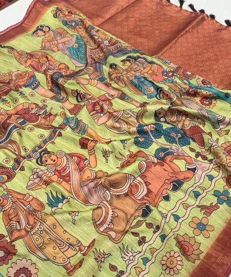 Soft Banarasi Silk Saree with Kalamkari Print Elegant and Timeless