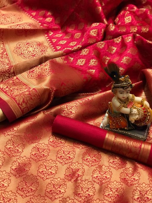 soft banarasi silk saree in Peach dvz0001829