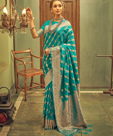 Soft Banarasi Silk Saree with Leheriya Zari Weaving Dvanza - dvz0003405