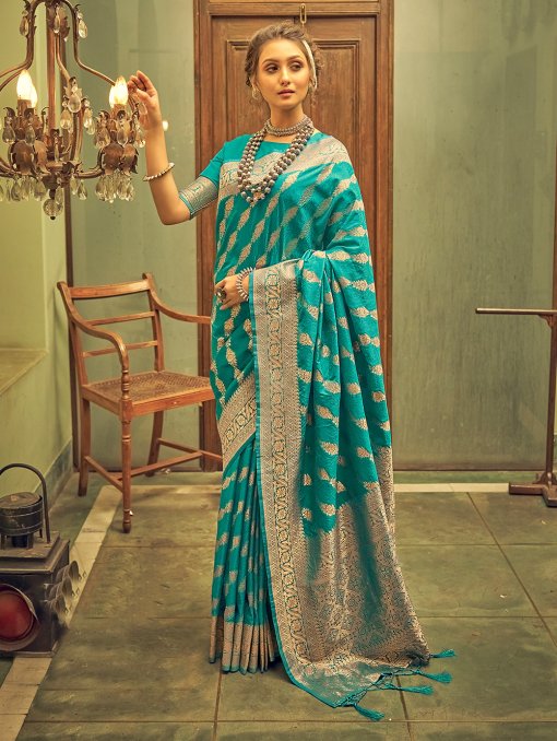 Soft Banarasi Silk Saree with Leheriya Zari Weaving Dvanza - dvz0003405