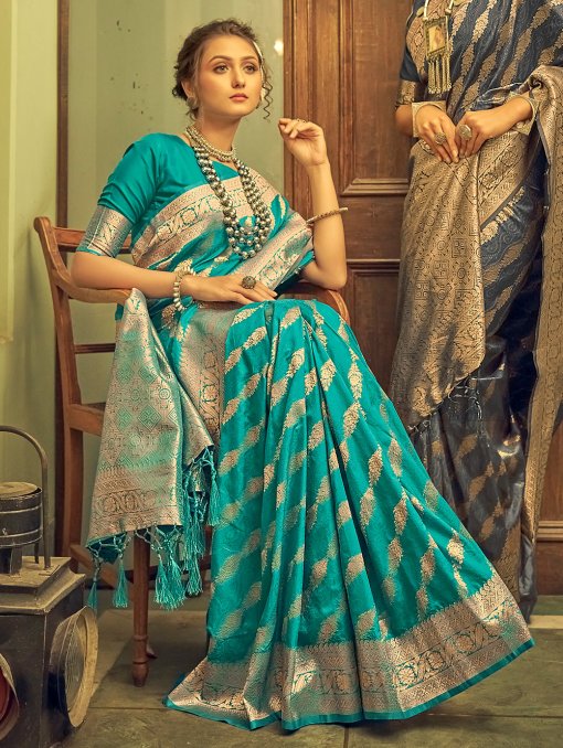 Soft Banarasi Silk Saree with Leheriya Zari Weaving Dvanza - dvz0003405