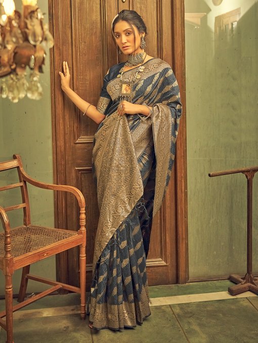 Soft Banarasi Silk Saree with Leheriya Zari Weaving - dvz0003407