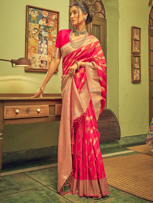 Banarasi Silk Saree with Leheriya Zari Weaving - dvz0003408