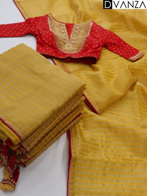 Soft Organza with Stripe Zari Weaving Sarees and Soft Silk Designer Blouses Online