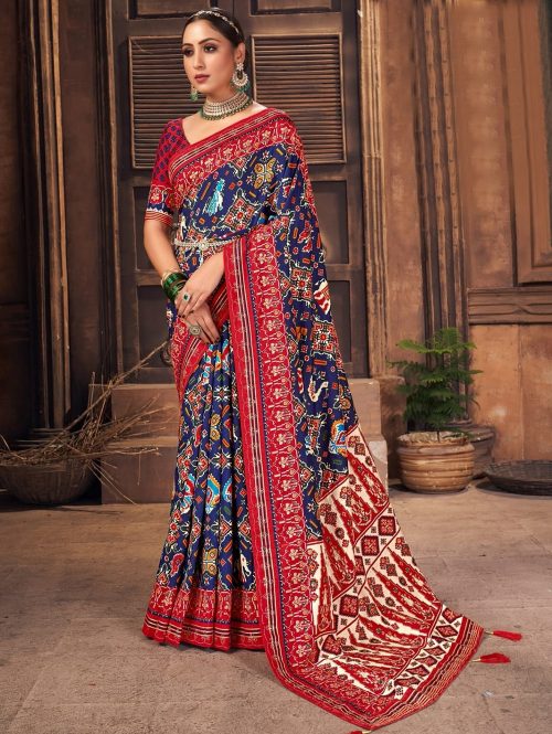 Soft Printed Patola Silk Saree online only on dvanza.com - dvz0003459