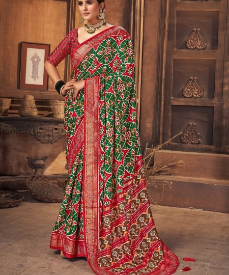 Soft Printed Patola Silk Saree online only on dvanza.com - dvz0003460