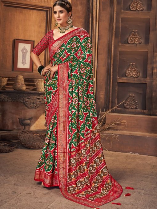 Soft Printed Patola Silk Saree online only on dvanza.com - dvz0003460