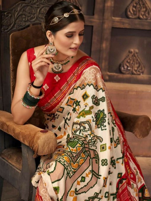 Soft Printed Patola Silk Saree online only on dvanza.com - dvz0003461