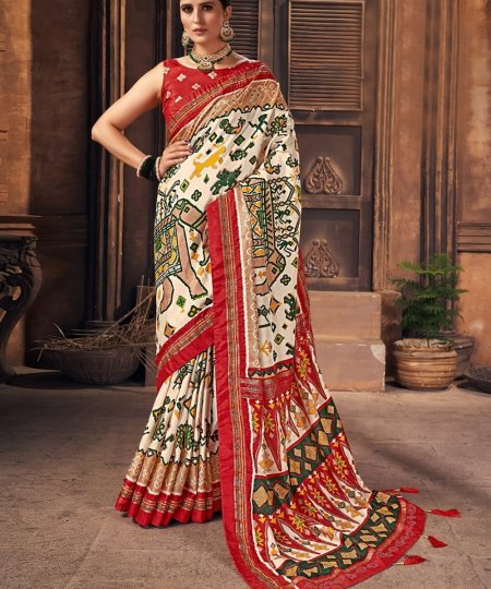 Soft Printed Patola Silk Saree online only on dvanza.com - dvz0003461