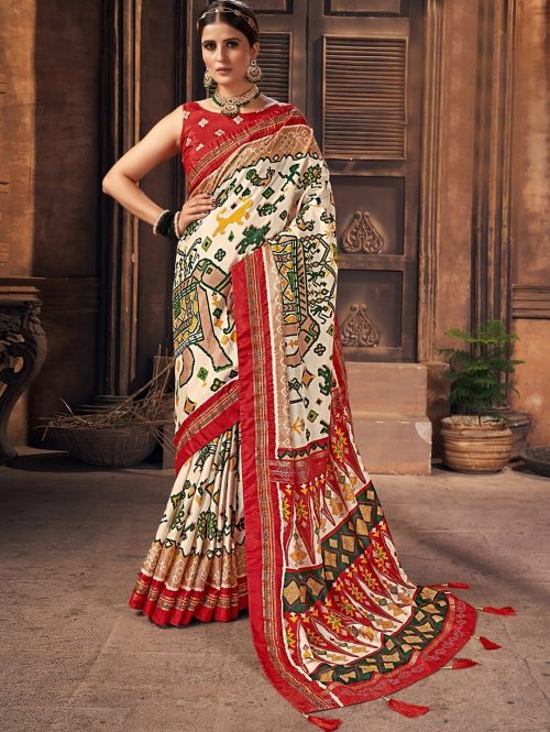 Soft Printed Patola Silk Saree online only on dvanza.com - dvz0003461