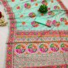 Teal Kashmiri Pashmina Silk Saree with colorful Meena weaving and a designer pallu.