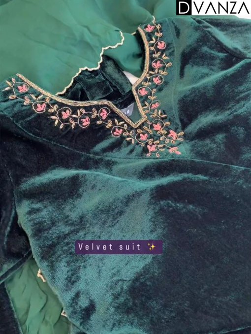 Top Pant and Dupatta Set in Luxurious Green Velvet