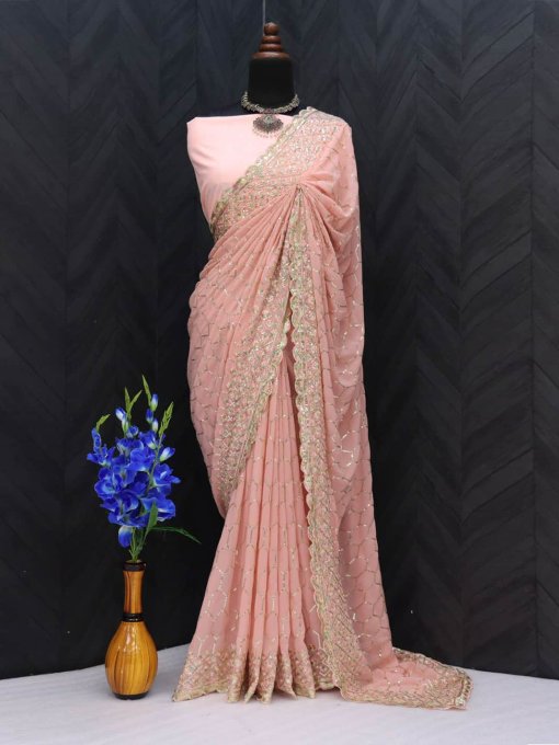 trendy Peach Sequinned Georgette Saree dvz0003550