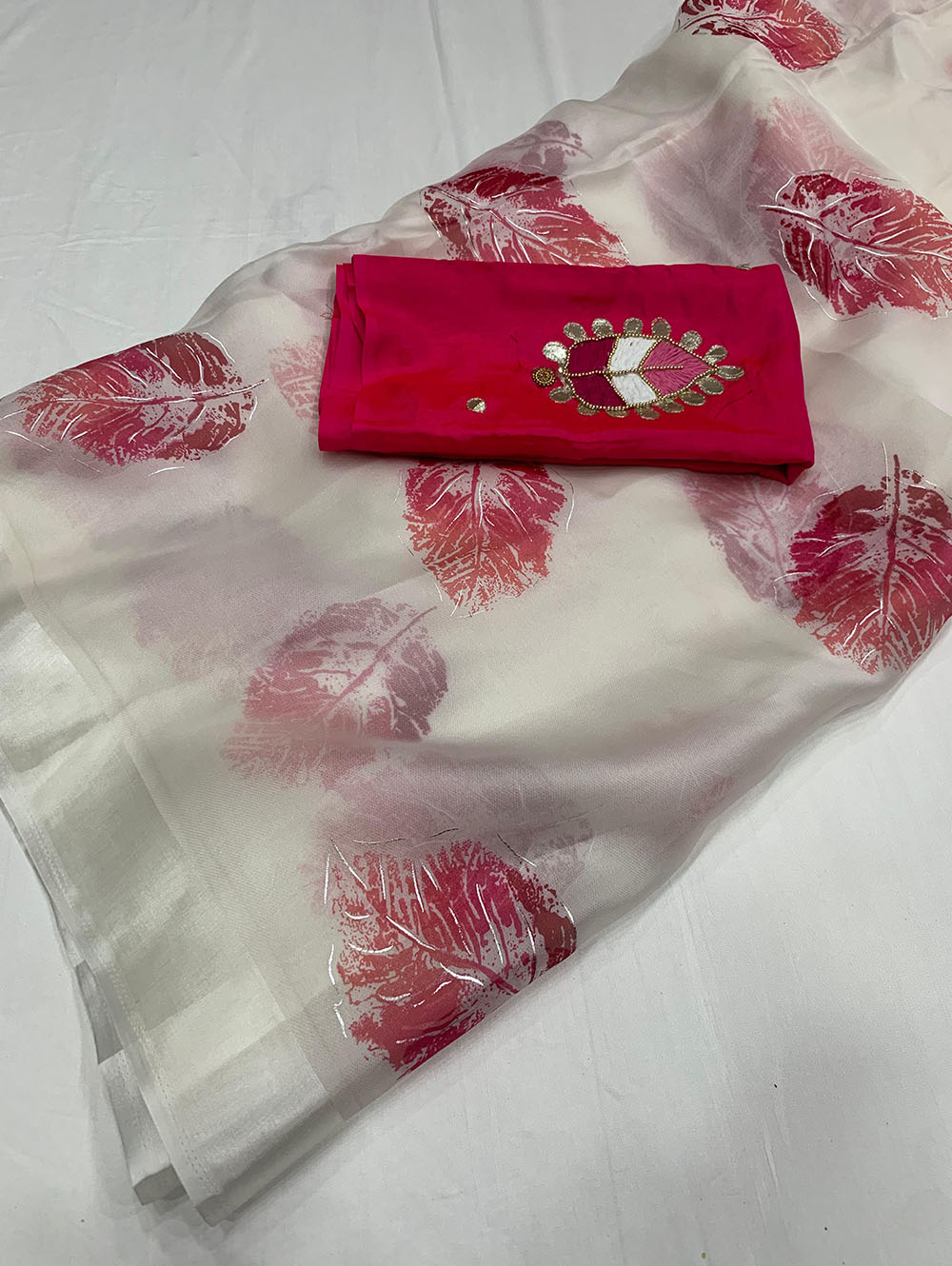 white Pure Soft Organza saree with foil outline - dvz0003900