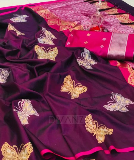 wine Butterfly Woven saree DVZ0003564