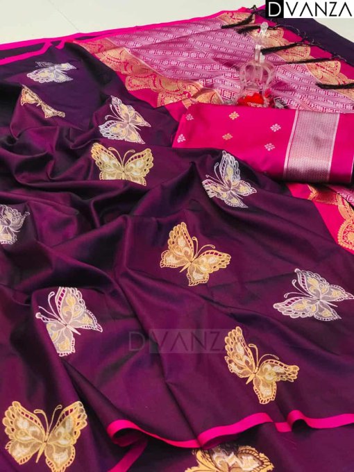 wine Butterfly Woven saree DVZ0003564