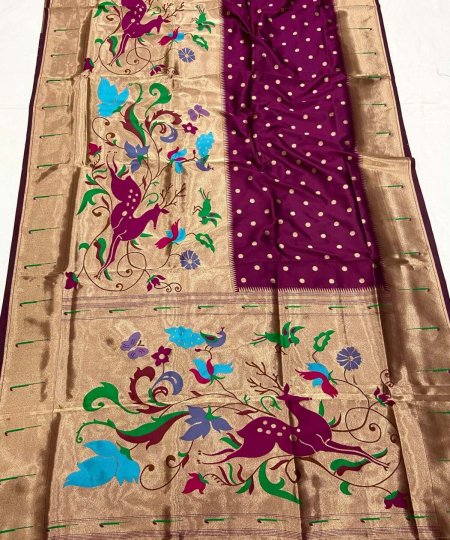 wine Kanchipuram Pethani Silk Saree DV406