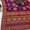 Wine Kashmiri Pashmina Silk Saree with intricate Meena weaving and fancy tassels.