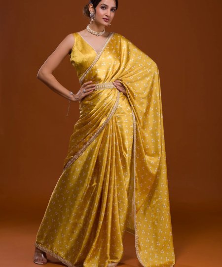 Women Bandhani satin saree with sequins embroidery lace - dvz0003677