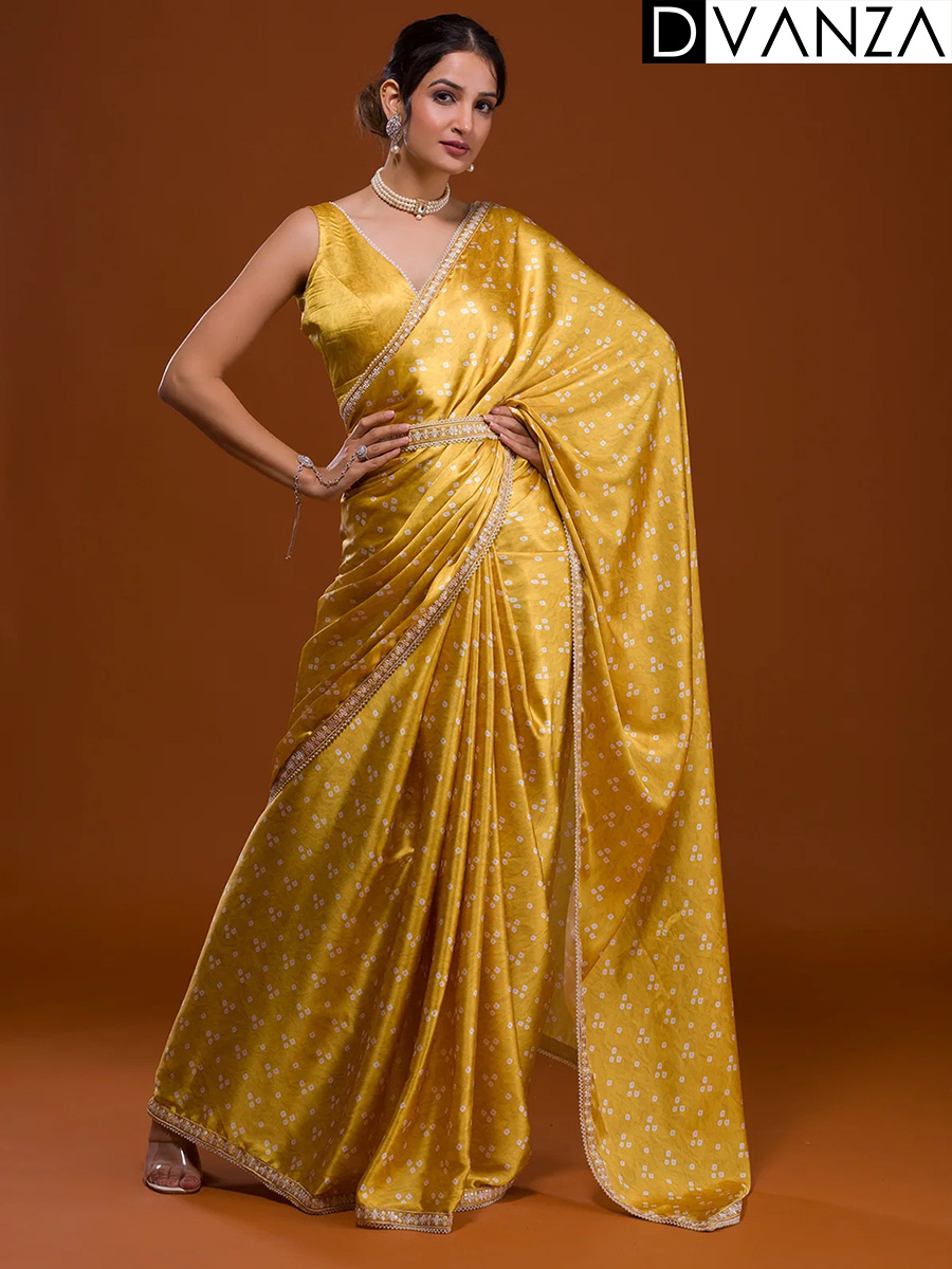 Women Bandhani satin saree with sequins embroidery lace - dvz0003677