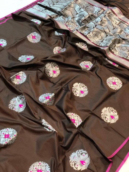 women's Brown Soft silk saree india dvz0001478