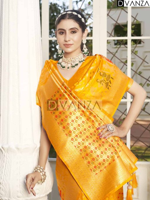 yellow Dola Silk Saree With Heavy Tassels DVZ0003699-2