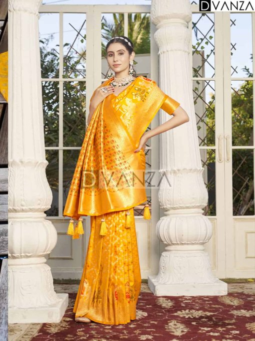 yellow Dola Silk Saree With Heavy Tassels DVZ0003699