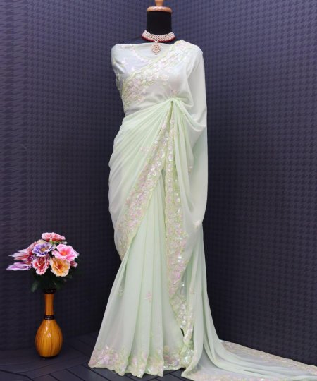 yellow Embroidered Georgette Designer Saree dvz0003759