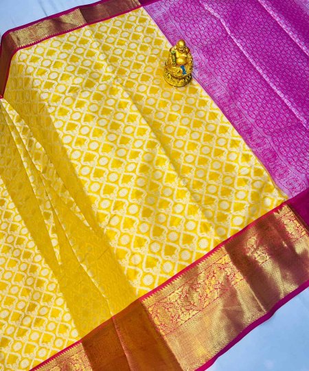 yellow Kanchipuram silk woven Traditional Saree DVZ0003516