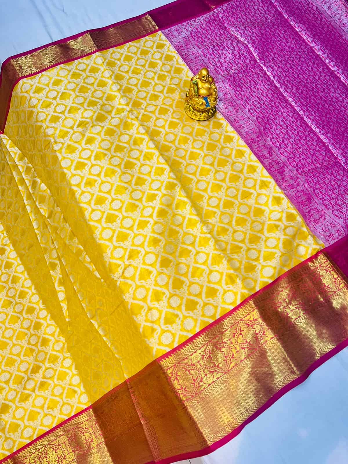 yellow Kanchipuram silk woven Traditional Saree DVZ0003516
