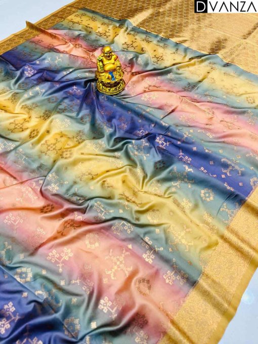 Yellow Soft Silk Rainbow Patola Digital Print Saree