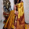 Yellow Cotton Silk Gold Weaving Border - dvz0003333