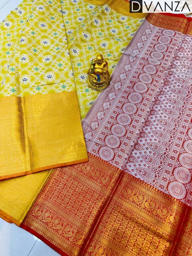 yellow kanchipuram silk saree dvz0003570