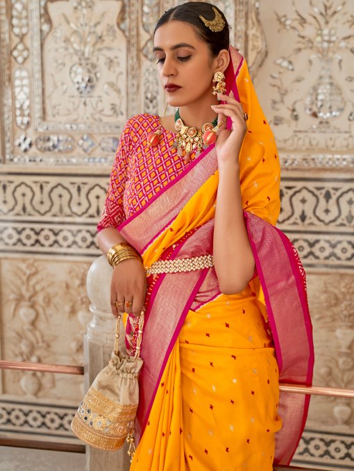 Yellow Soft Cotton Silk Patola Saree - dvz0003276